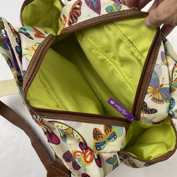 Lily Bloom Double Handle Shoulder Purse Bag 3 Zip Compartments Butterflies - Picture 8 of 11